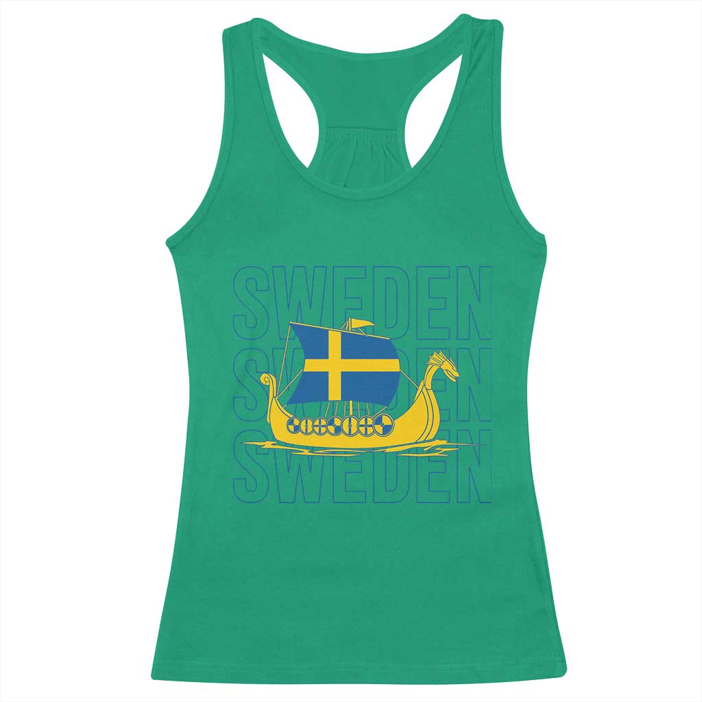 Swedish Viking Ship Sverige Sweden Flag Boat Viking Racerback Tank Top