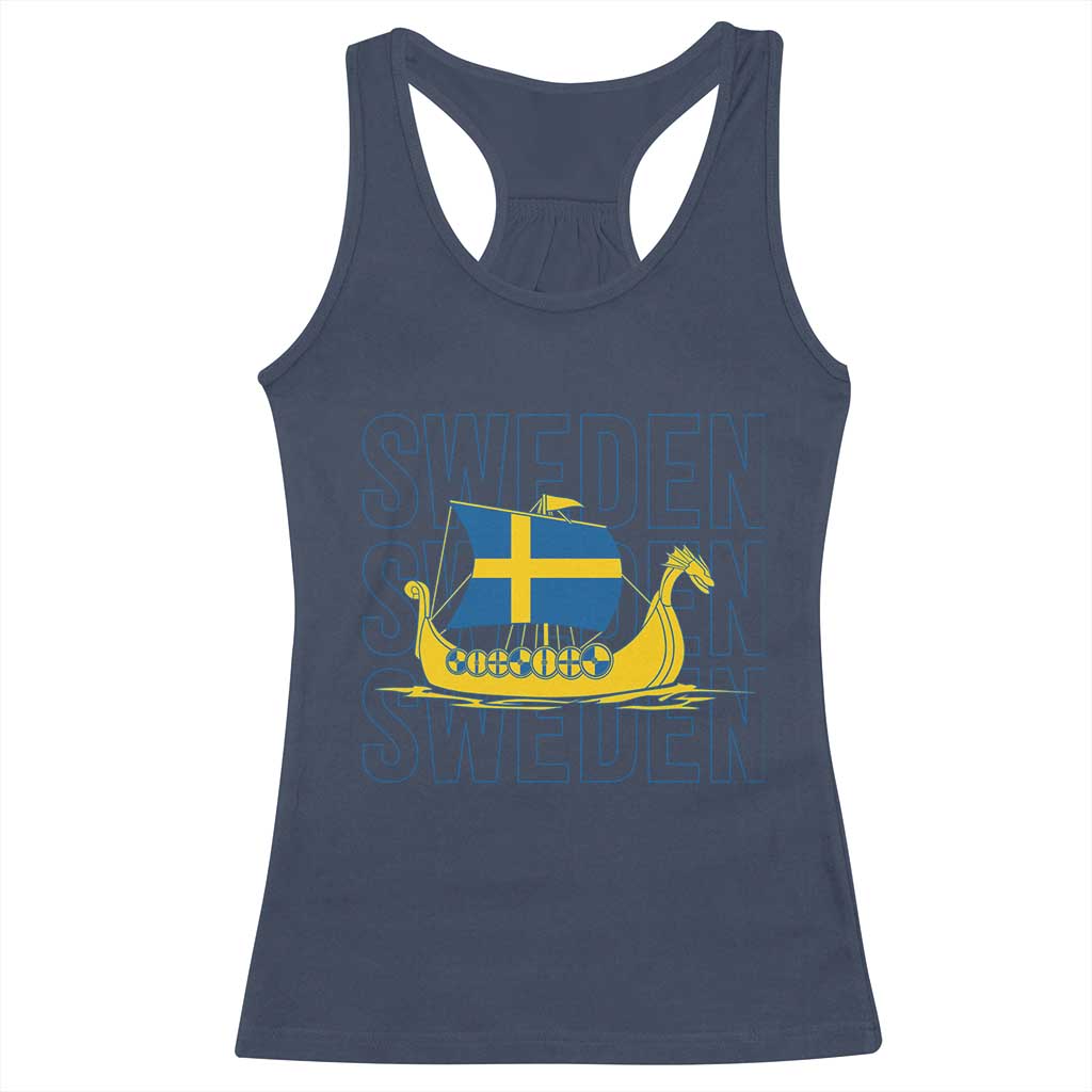 Swedish Viking Ship Sverige Sweden Flag Boat Viking Racerback Tank Top