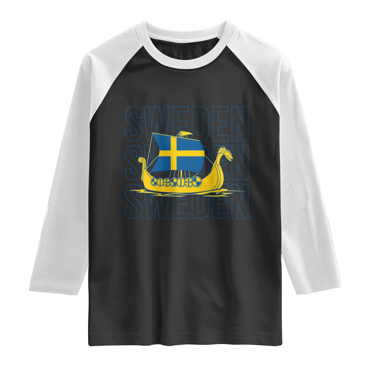 Swedish Viking Ship Sverige Sweden Flag Boat Viking Raglan Shirt