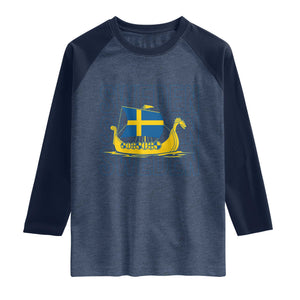 Swedish Viking Ship Sverige Sweden Flag Boat Viking Raglan Shirt