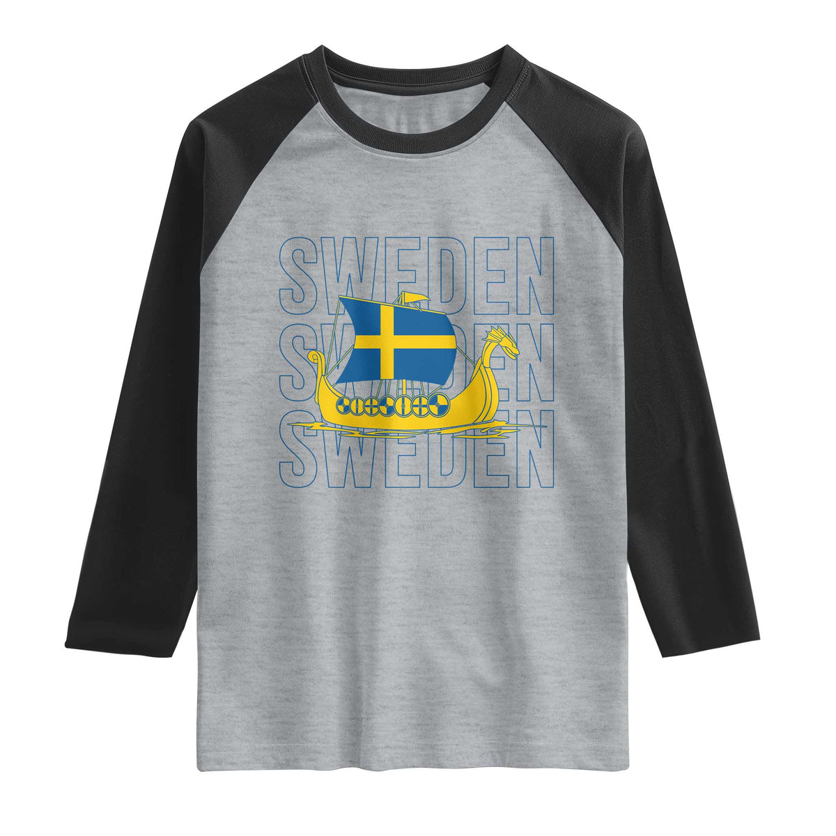 Swedish Viking Ship Sverige Sweden Flag Boat Viking Raglan Shirt