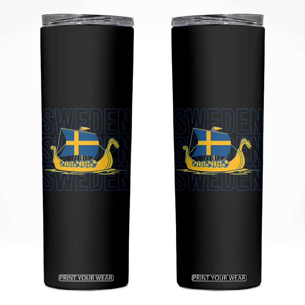 Swedish Viking Ship Sverige Sweden Flag Boat Viking Skinny Tumbler
