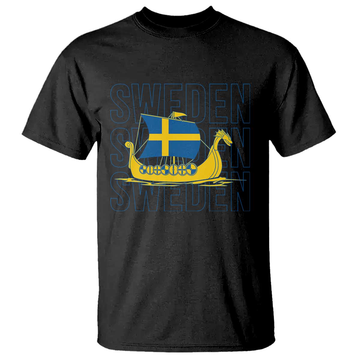 Swedish Viking Ship Sverige Sweden Flag Boat Viking T Shirt TS14 Black Print Your Wear