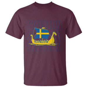Swedish Viking Ship Sverige Sweden Flag Boat Viking T Shirt