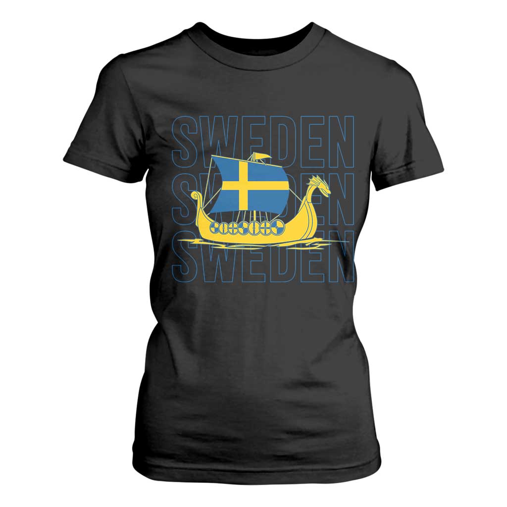 Swedish Viking Ship Sverige Sweden Flag Boat Viking T Shirt For Women