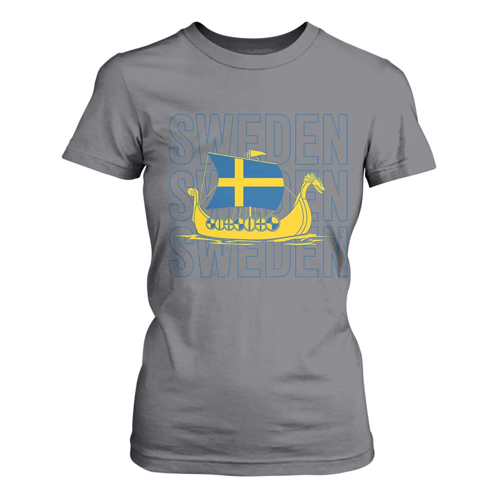 Swedish Viking Ship Sverige Sweden Flag Boat Viking T Shirt For Women