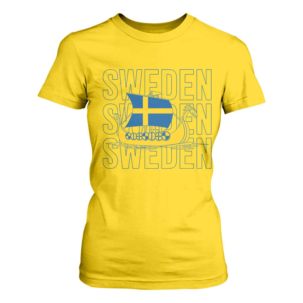 Swedish Viking Ship Sverige Sweden Flag Boat Viking T Shirt For Women