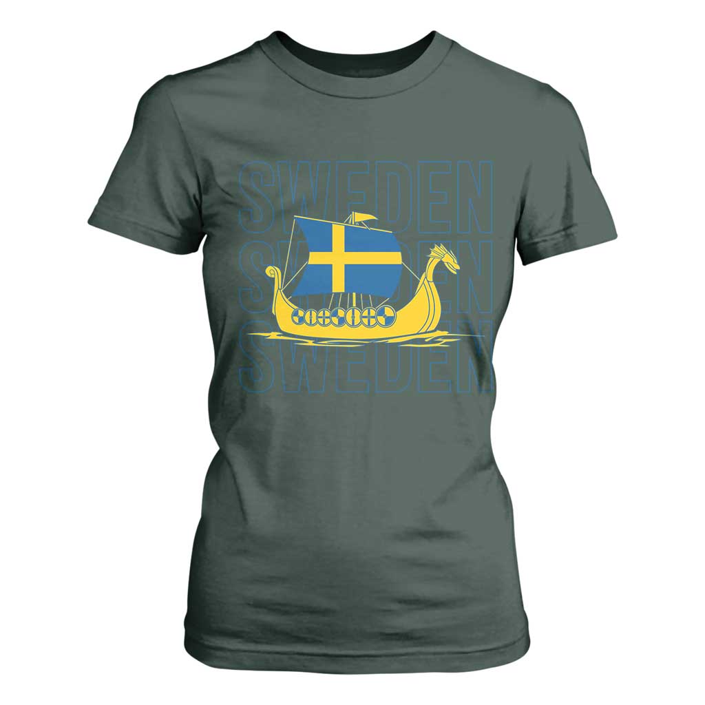 Swedish Viking Ship Sverige Sweden Flag Boat Viking T Shirt For Women
