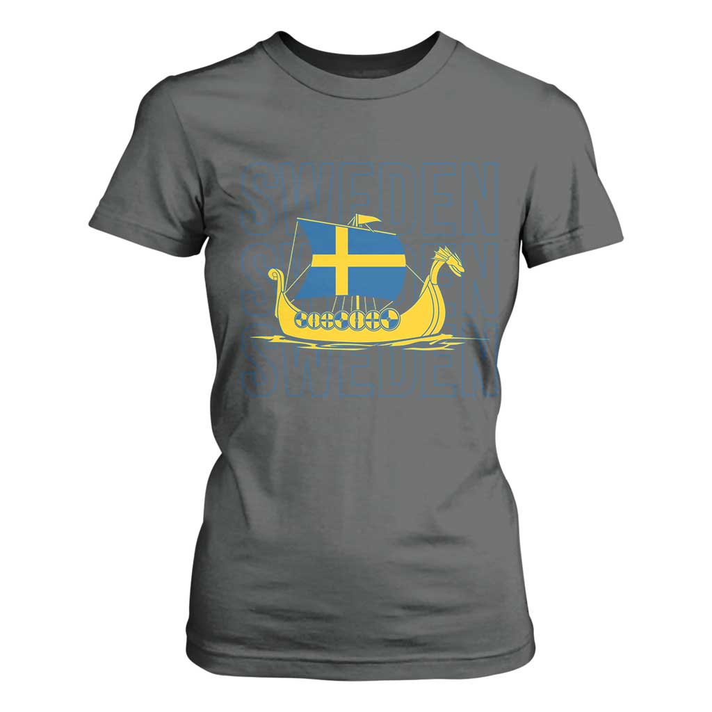 Swedish Viking Ship Sverige Sweden Flag Boat Viking T Shirt For Women