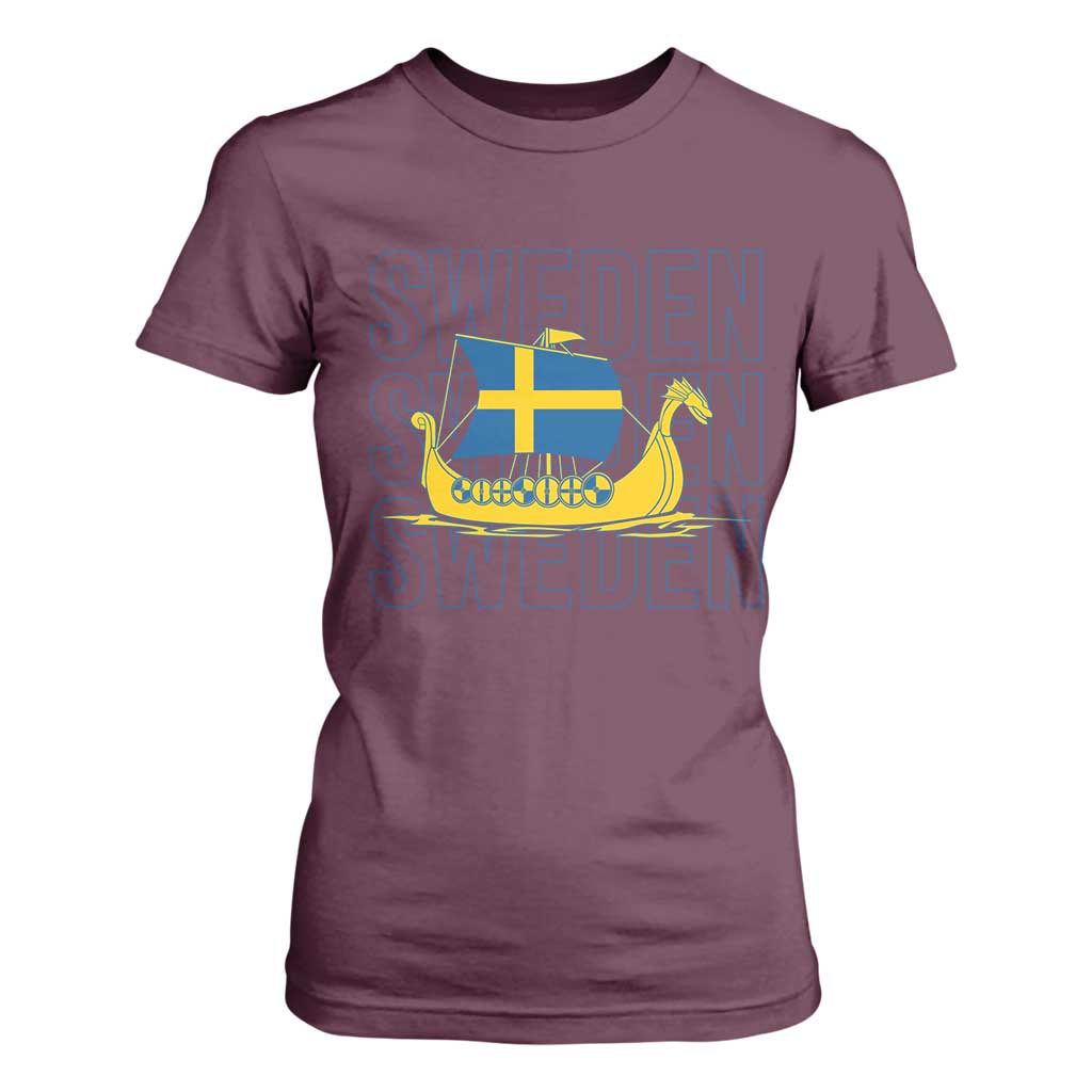 Swedish Viking Ship Sverige Sweden Flag Boat Viking T Shirt For Women