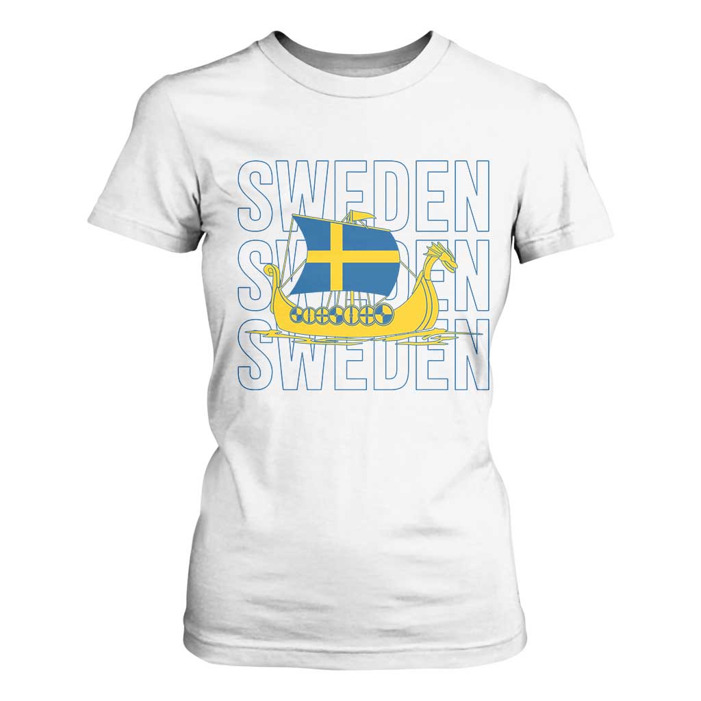 Swedish Viking Ship Sverige Sweden Flag Boat Viking T Shirt For Women