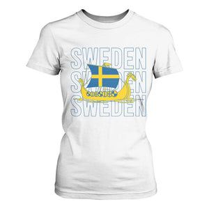 Swedish Viking Ship Sverige Sweden Flag Boat Viking T Shirt For Women
