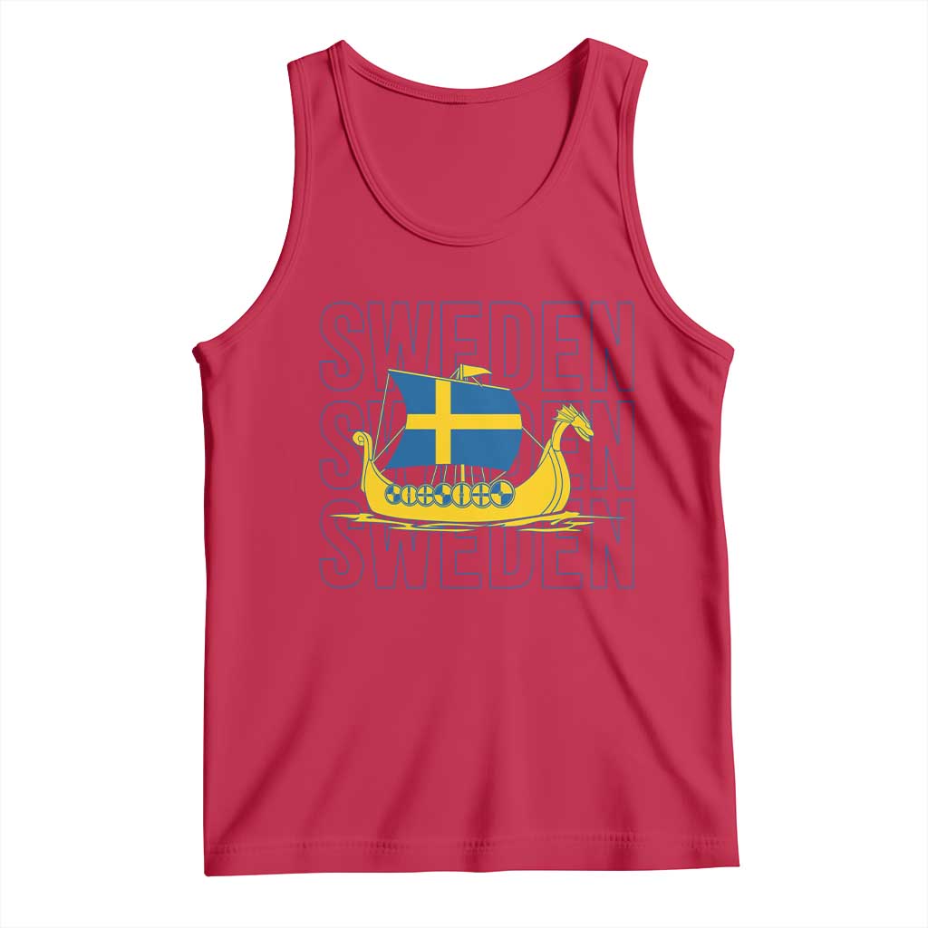 Swedish Viking Ship Sverige Sweden Flag Boat Viking Tank Top