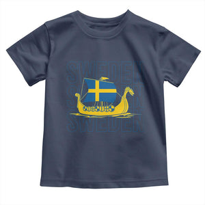 Swedish Viking Ship Sverige Sweden Flag Boat Viking Toddler T Shirt