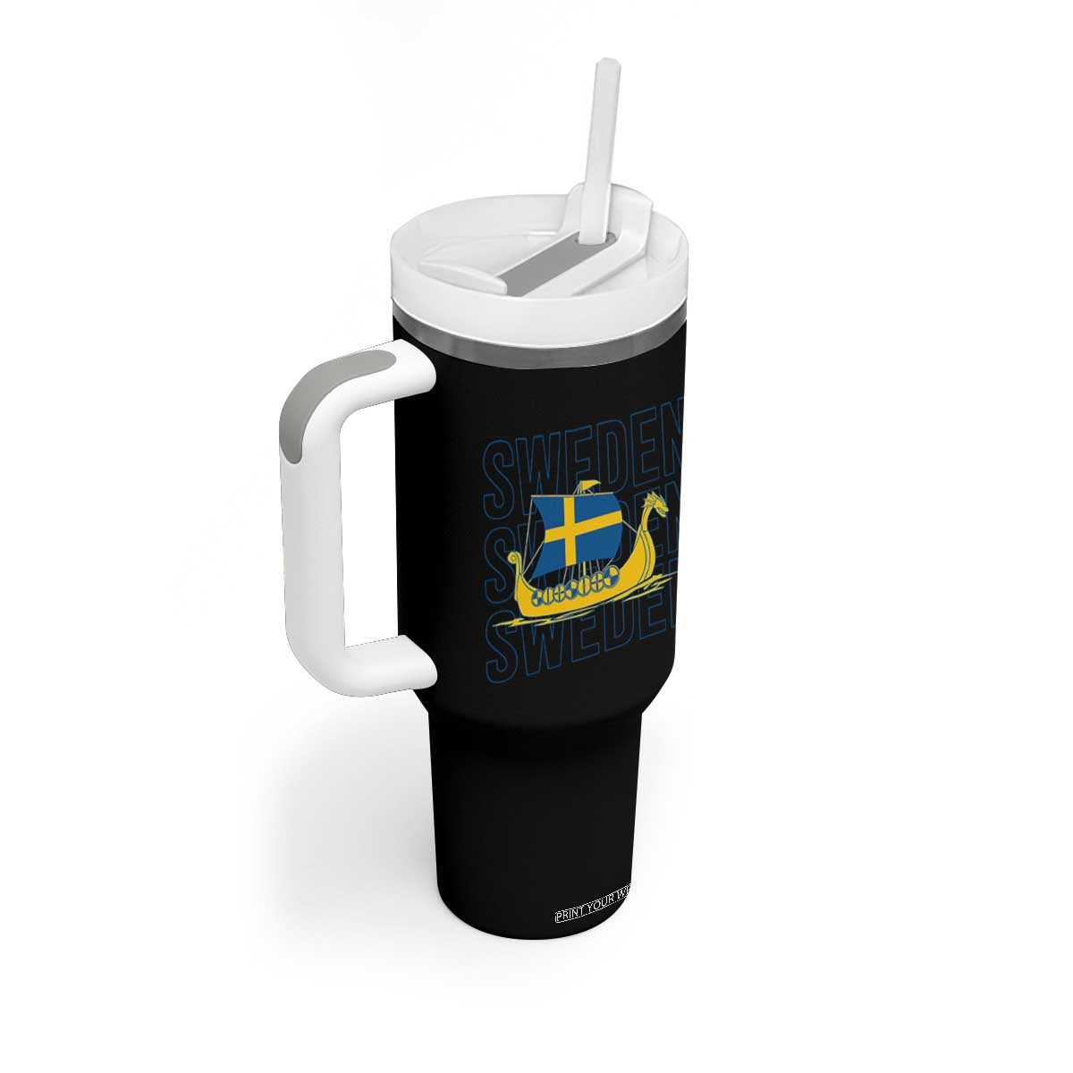 Swedish Viking Ship Sverige Sweden Flag Boat Viking Tumbler With Handle