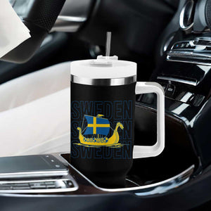 Swedish Viking Ship Sverige Sweden Flag Boat Viking Tumbler With Handle