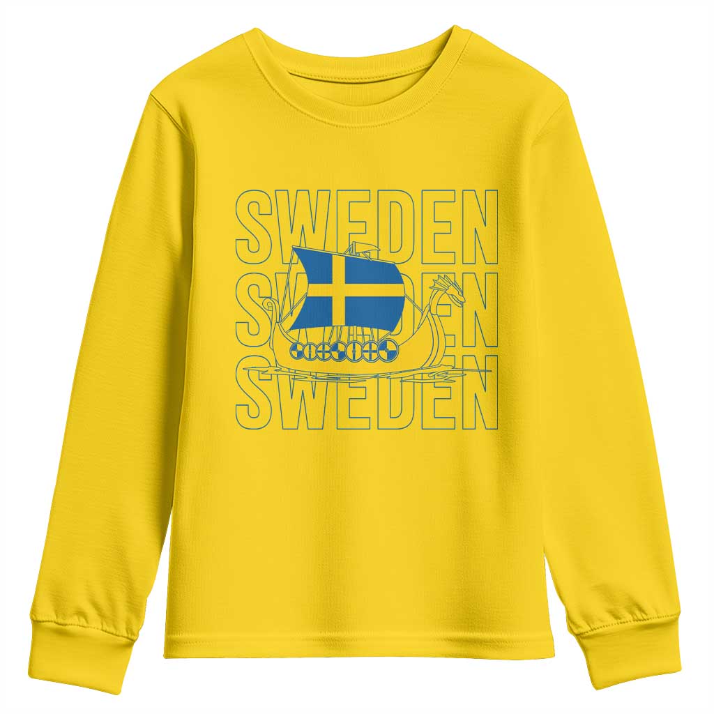 Swedish Viking Ship Sverige Sweden Flag Boat Viking Youth Sweatshirt