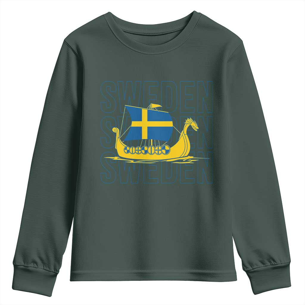 Swedish Viking Ship Sverige Sweden Flag Boat Viking Youth Sweatshirt