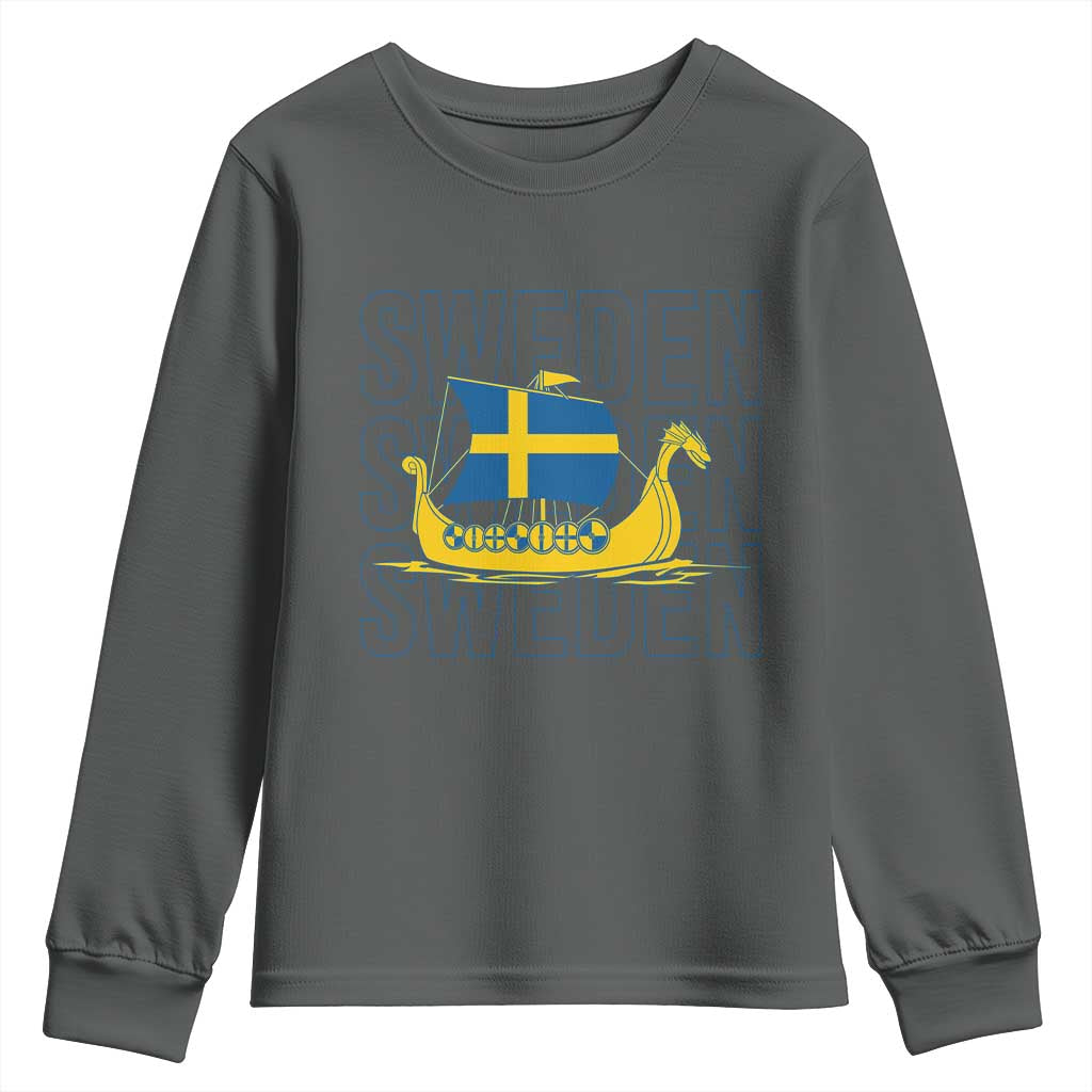 Swedish Viking Ship Sverige Sweden Flag Boat Viking Youth Sweatshirt