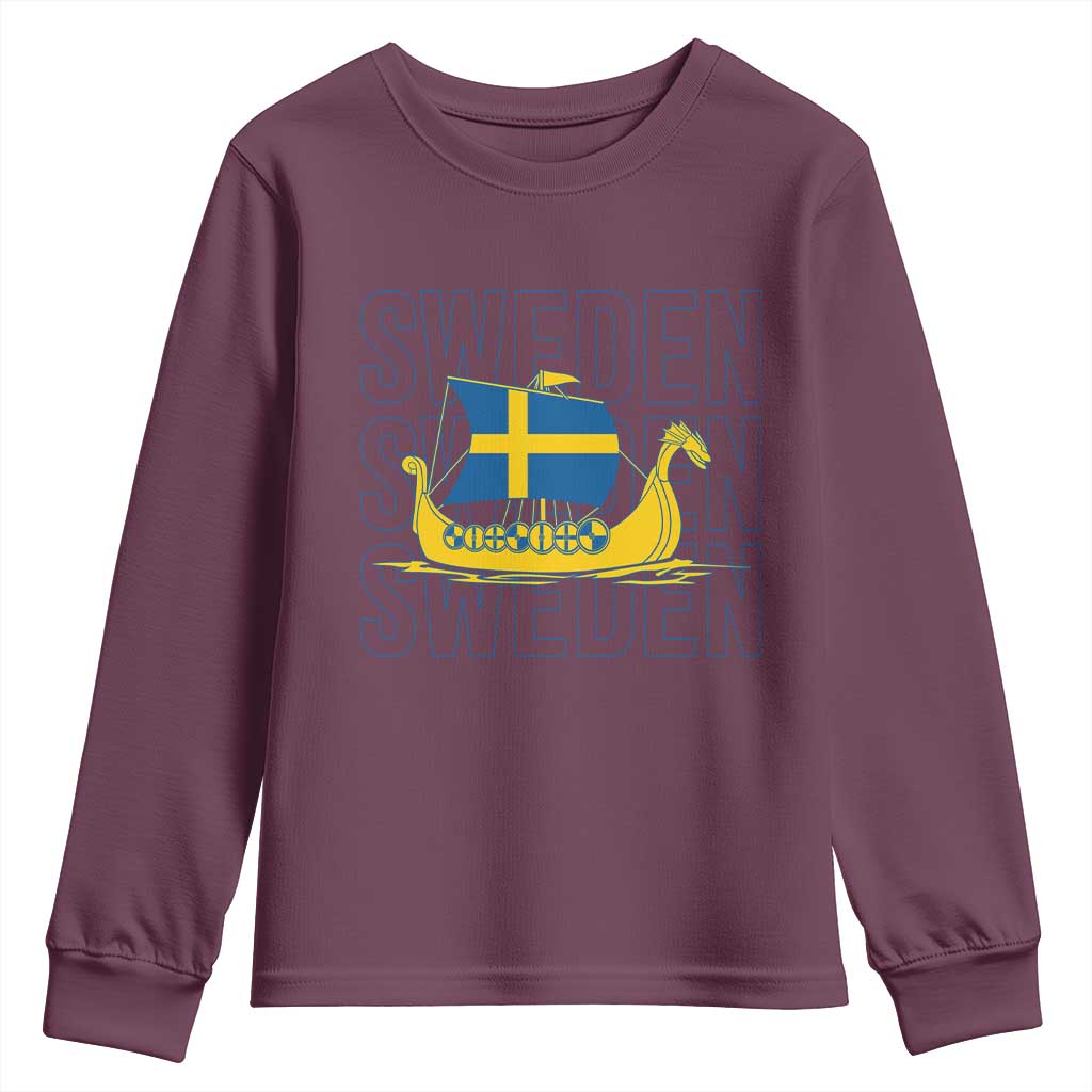 Swedish Viking Ship Sverige Sweden Flag Boat Viking Youth Sweatshirt
