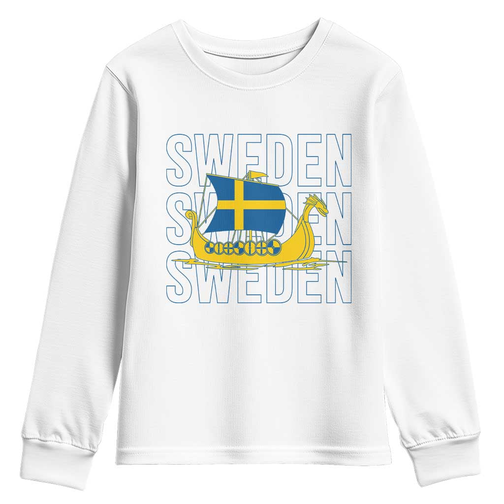 Swedish Viking Ship Sverige Sweden Flag Boat Viking Youth Sweatshirt