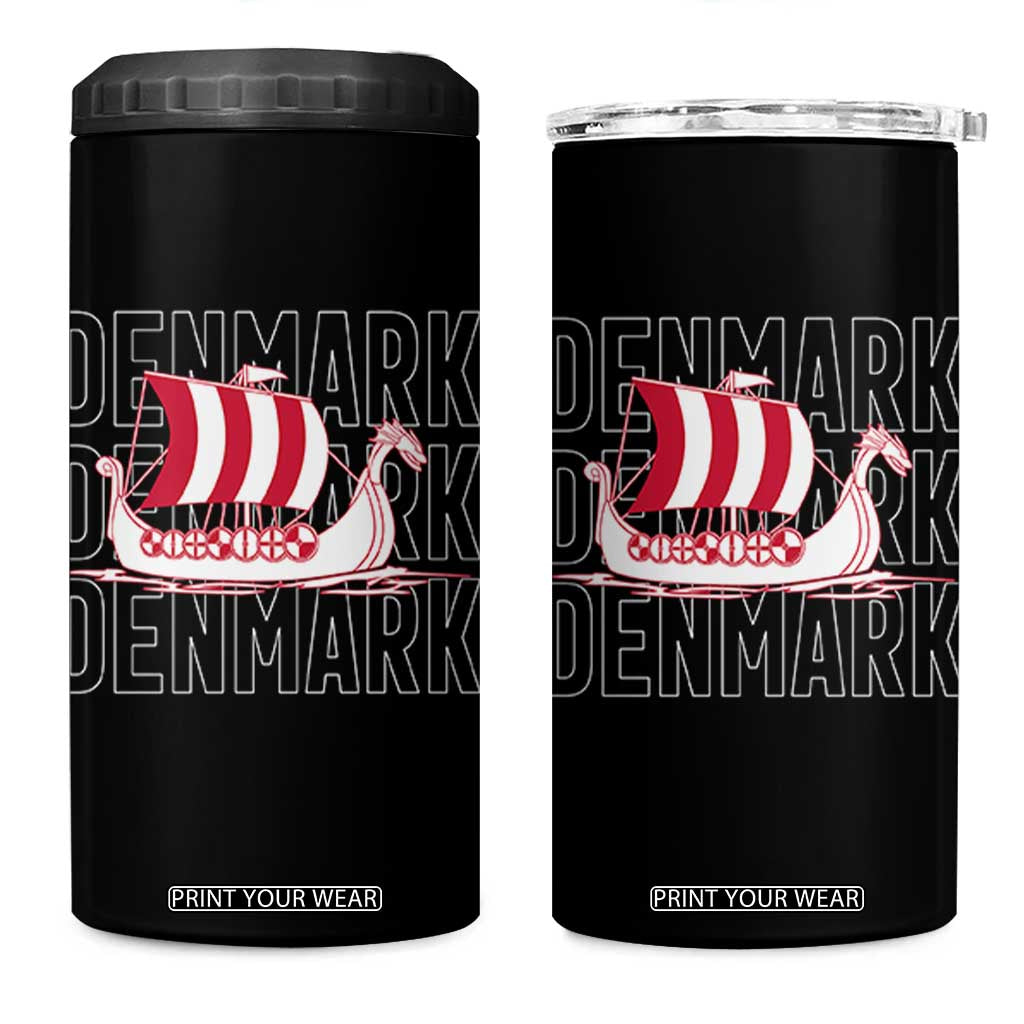 Denmark Flag Viking Ship Danes Danish Roots Dansk Denmark 4 in 1 Can Cooler Tumbler