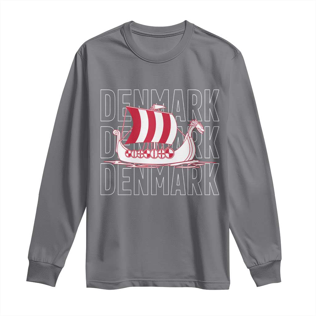 Denmark Flag Viking Ship Danes Danish Roots Dansk Denmark Long Sleeve Shirt