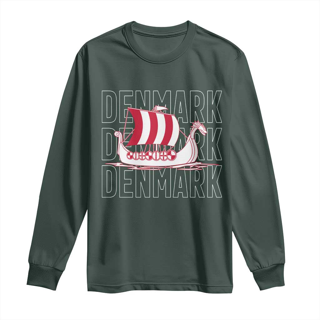 Denmark Flag Viking Ship Danes Danish Roots Dansk Denmark Long Sleeve Shirt