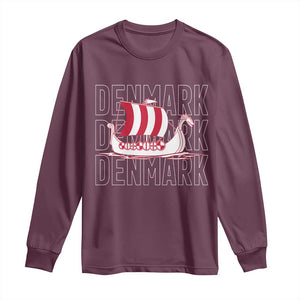 Denmark Flag Viking Ship Danes Danish Roots Dansk Denmark Long Sleeve Shirt