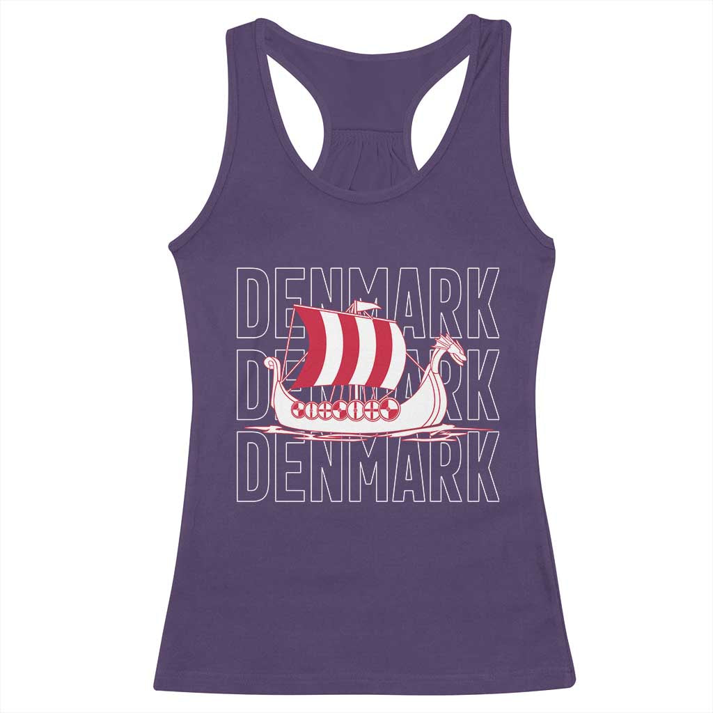Denmark Flag Viking Ship Danes Danish Roots Dansk Denmark Racerback Tank Top
