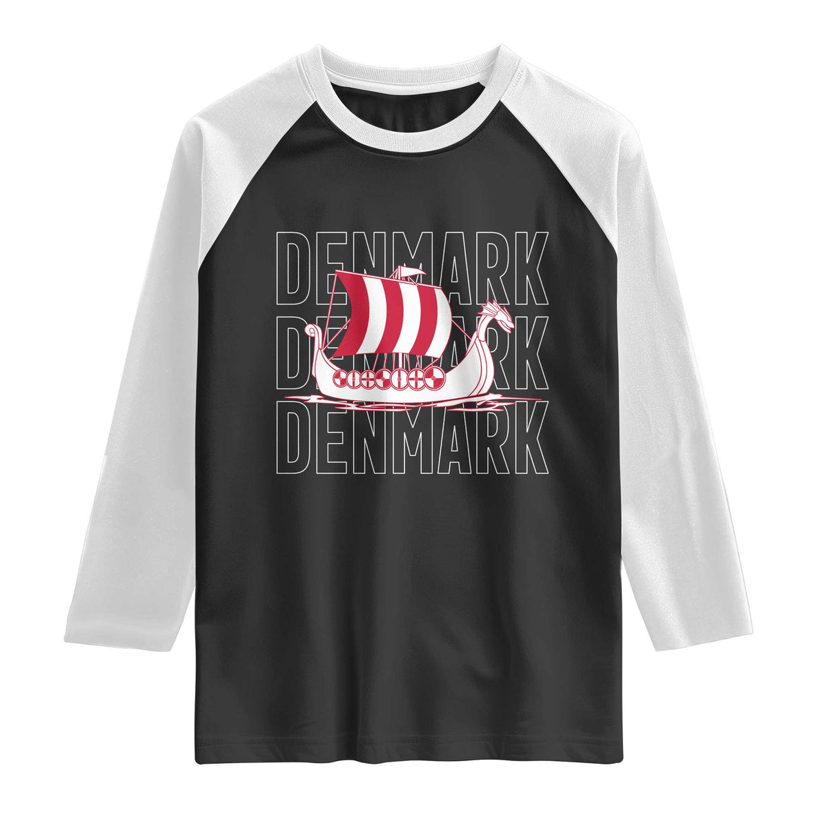 Denmark Flag Viking Ship Danes Danish Roots Dansk Denmark Raglan Shirt
