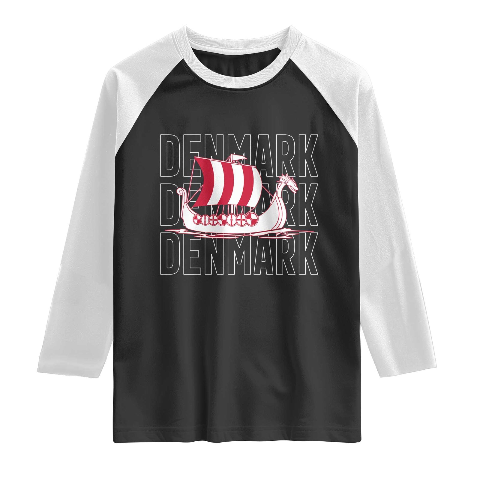Denmark Flag Viking Ship Danes Danish Roots Dansk Denmark Raglan Shirt TS14 Black White Print Your Wear