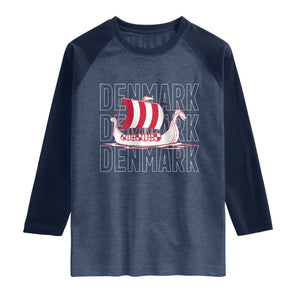 Denmark Flag Viking Ship Danes Danish Roots Dansk Denmark Raglan Shirt