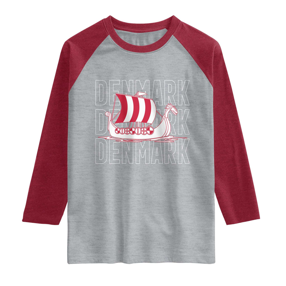 Denmark Flag Viking Ship Danes Danish Roots Dansk Denmark Raglan Shirt