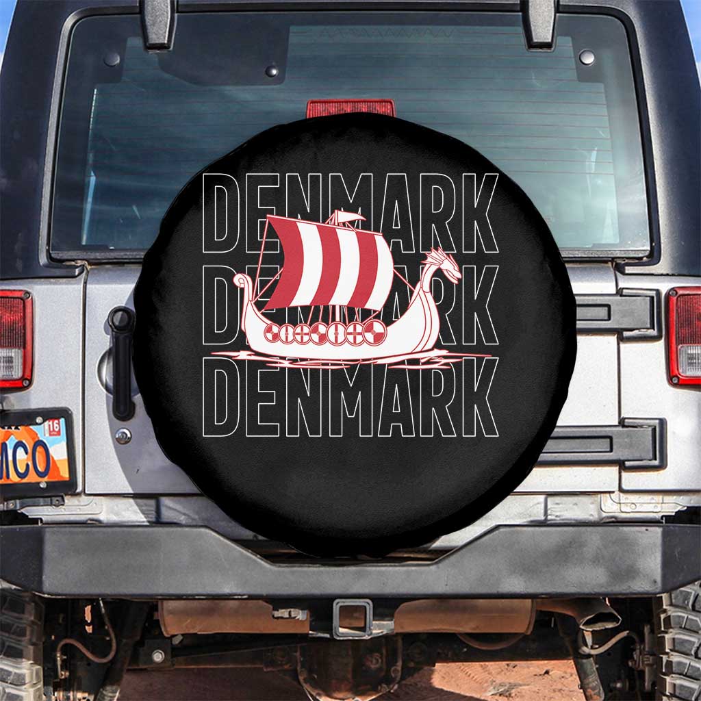 Denmark Flag Viking Ship Danes Danish Roots Dansk Denmark Spare Tire Cover TS14 No hole Black Print Your Wear