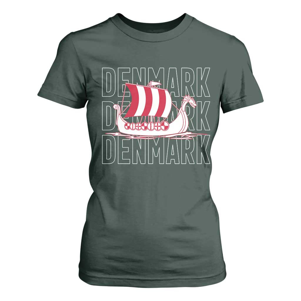 Denmark Flag Viking Ship Danes Danish Roots Dansk Denmark T Shirt For Women