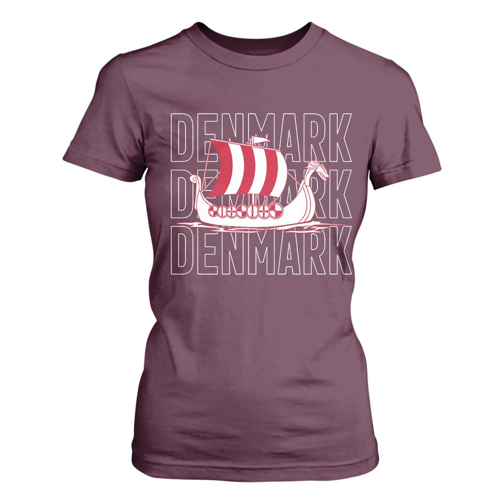 Denmark Flag Viking Ship Danes Danish Roots Dansk Denmark T Shirt For Women