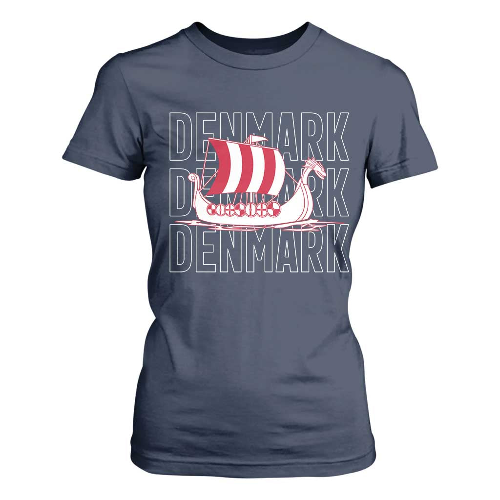 Denmark Flag Viking Ship Danes Danish Roots Dansk Denmark T Shirt For Women