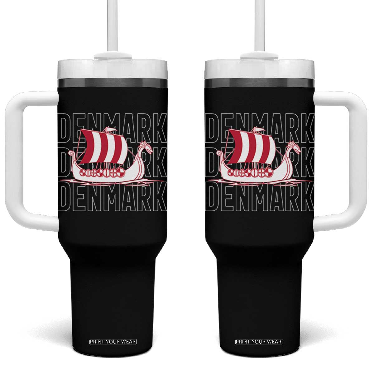 Denmark Flag Viking Ship Danes Danish Roots Dansk Denmark Tumbler With Handle TS14 One Size: 40 oz Black Print Your Wear