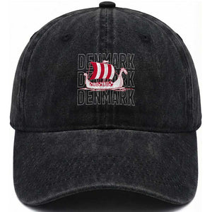 Denmark Flag Viking Ship Danes Danish Roots Dansk Denmark Washed Cotton Baseball Cap