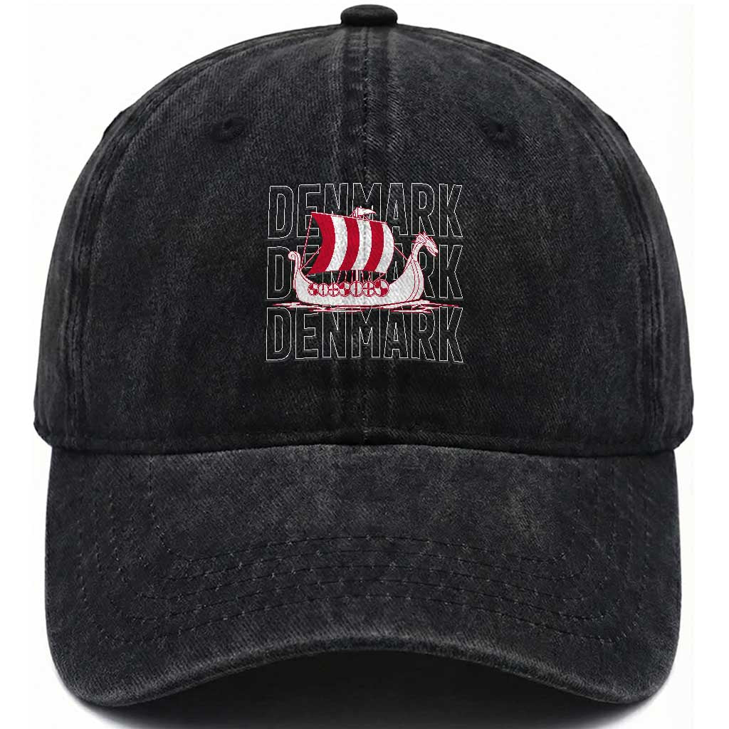 Denmark Flag Viking Ship Danes Danish Roots Dansk Denmark Washed Cotton Baseball Cap TS14 Print Your Wear