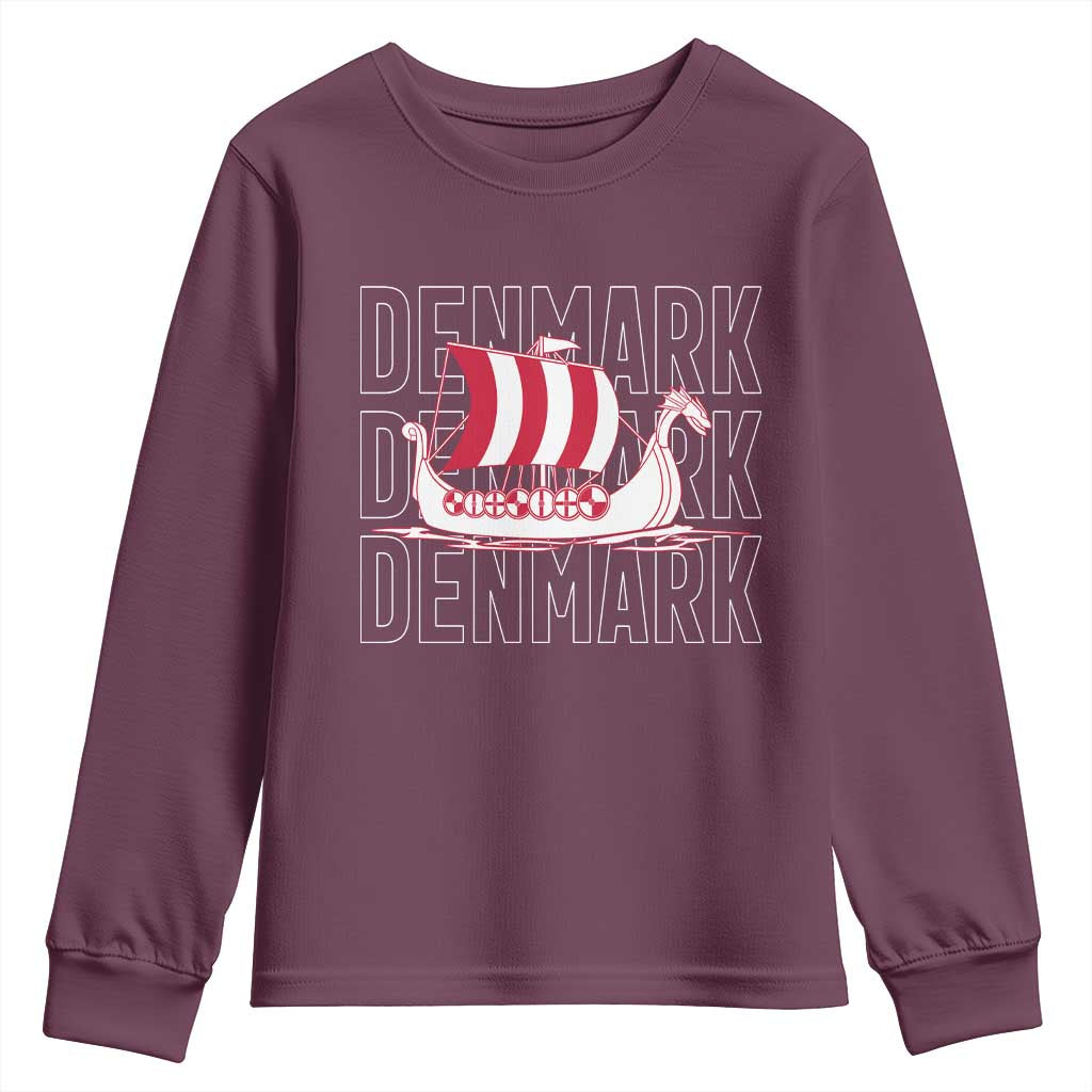 Denmark Flag Viking Ship Danes Danish Roots Dansk Denmark Youth Sweatshirt