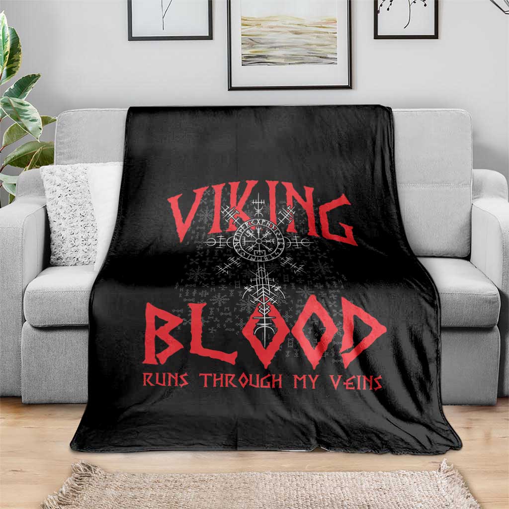 Viking Blood Runs Through My Veins Throw Blanket Compass Vegvisir Nordic Rune Celtic