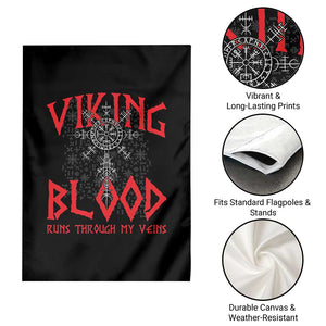 Viking Blood Runs Through My Veins Garden Flag Compass Vegvisir Nordic Rune Celtic
