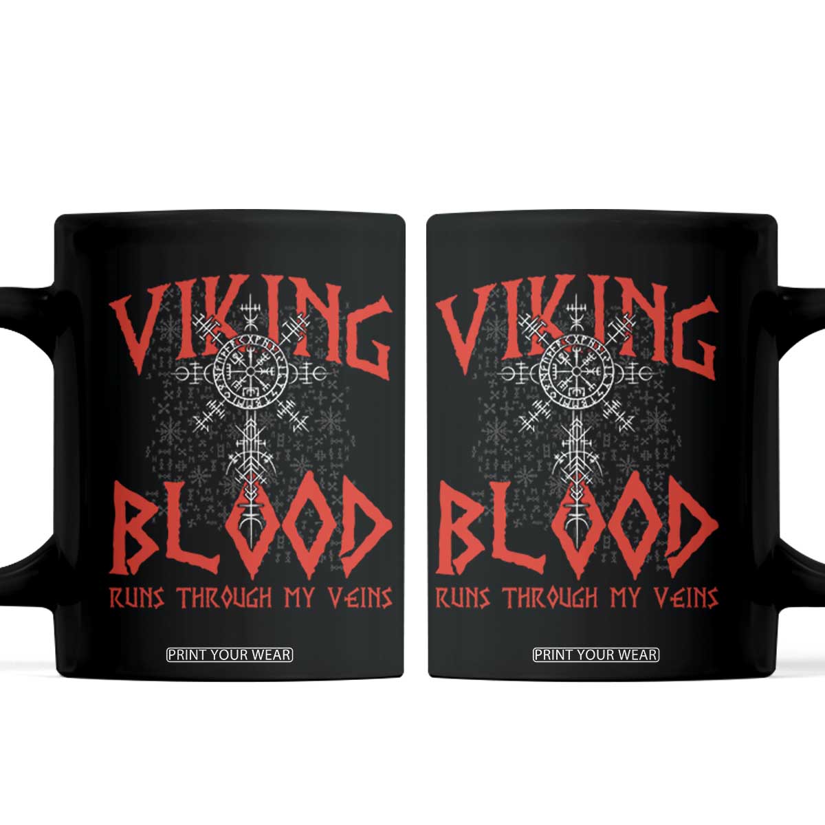 Viking Blood Runs Through My Veins Coffee Mug Compass Vegvisir Nordic Rune Celtic