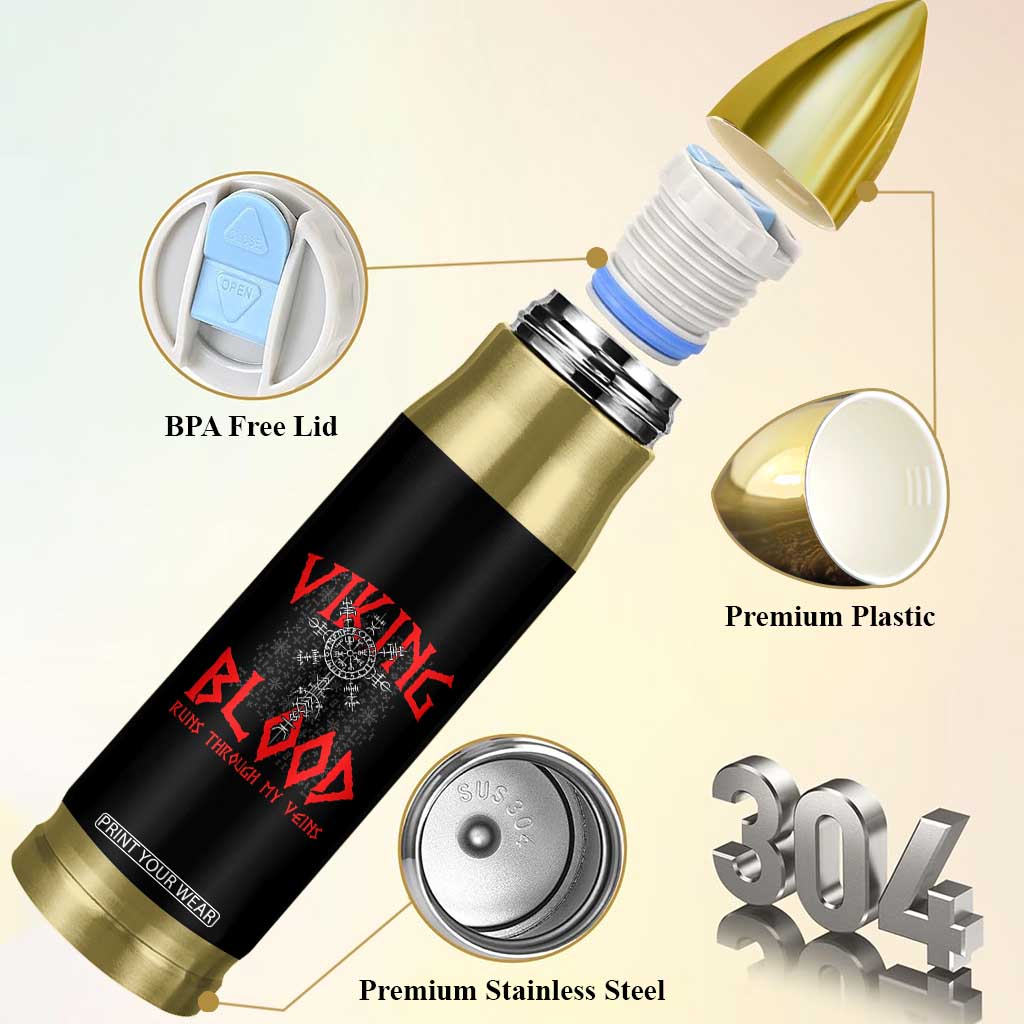 Viking Blood Runs Through My Veins Bullet Tumbler Compass Vegvisir Nordic Rune Celtic