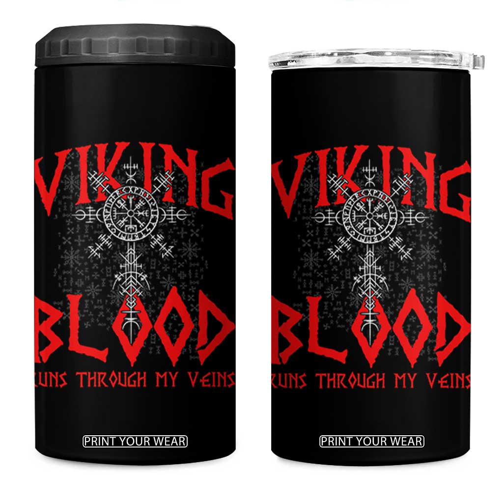 Viking Blood Runs Through My Veins 4 in 1 Can Cooler Tumbler Compass Vegvisir Nordic Rune Celtic