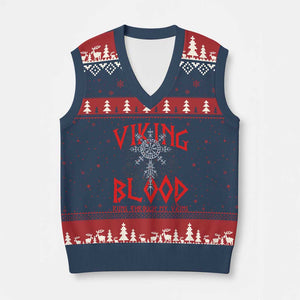 Viking Blood Runs Through My Veins V-Neck Knit Sweater Vest Compass Vegvisir Nordic Rune Celtic