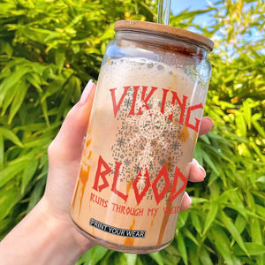 Viking Blood Runs Through My Veins Glass Can Compass Vegvisir Nordic Rune Celtic