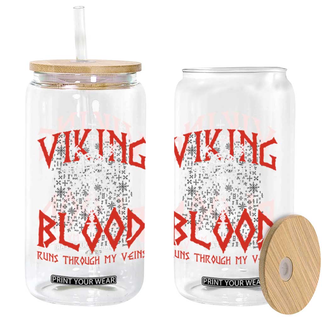 Viking Blood Runs Through My Veins Glass Can Compass Vegvisir Nordic Rune Celtic